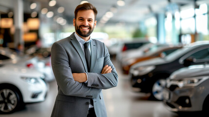 Smiling car sales manager looking at the camera.