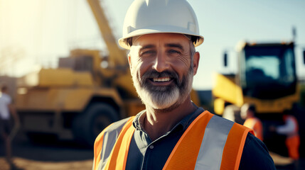Portrait of a smiling construction engineer in a hard hat.
