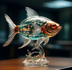 glass fish on black background