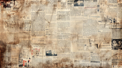 Old newspaper background. Aged brown paper grunge vintage texture. Overlay template - 721630031