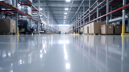 floor with self-levelling white epoxy resin in industrial warehouse
