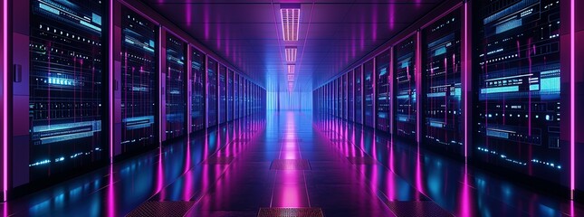 Data center in server room and Data Center Computer Racks In Network Security Server Room, Cloud computing data storage. colorful LED server 
