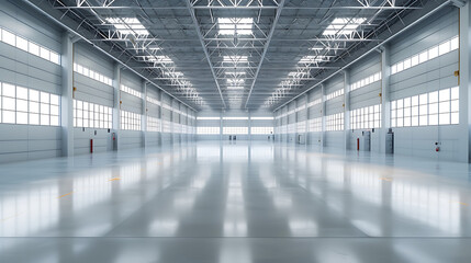 floor with self-levelling white epoxy resin in industrial warehouse