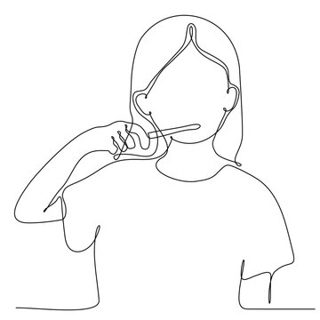 recommend clip art: continuous line drawing of little boy brushing teeth