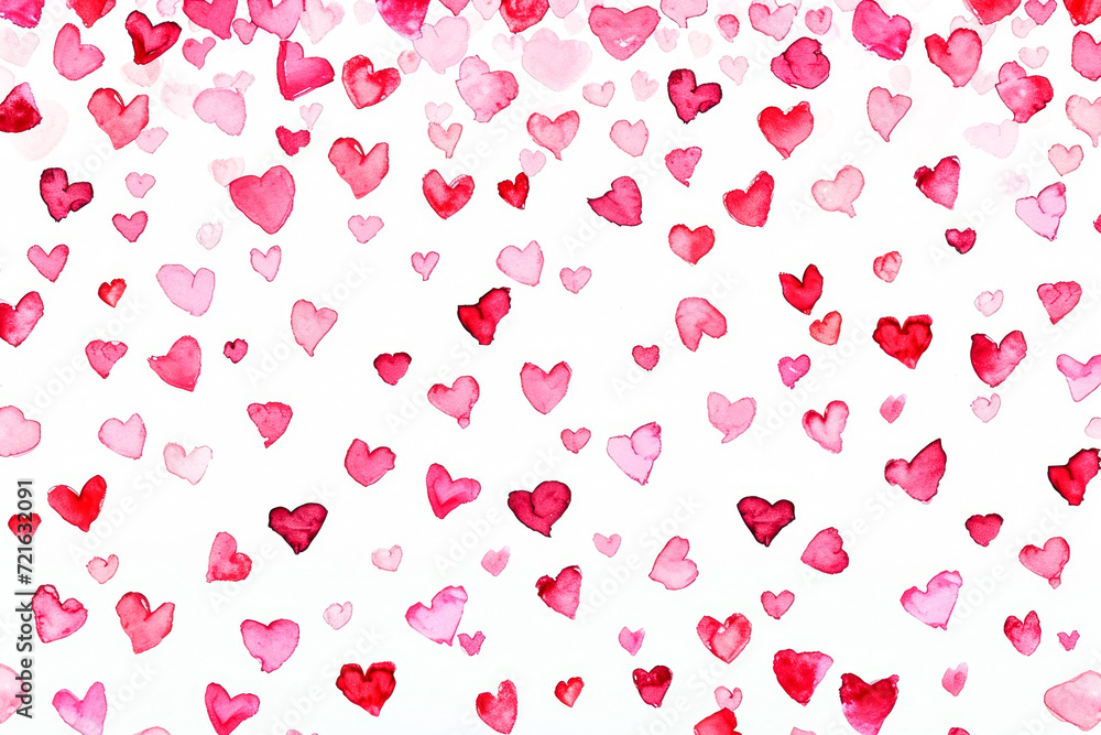 Poster a pattern of pink and red hearts on a white background with a border of small hearts