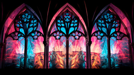 Cathedral Church Windows Neon Plexus Wallpaper 4k Nodes Lines Shiny Glow - obrazy, fototapety, plakaty