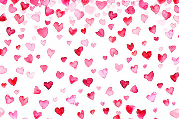 A pattern of pink and red hearts on a white background with a border of small hearts