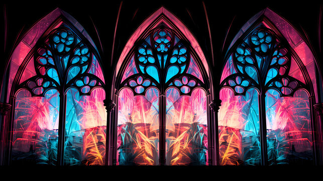 Cathedral Church Windows Neon Plexus Wallpaper 4k Nodes Lines Shiny Glow