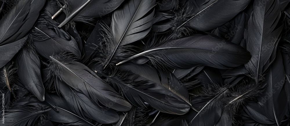 Poster black feathers create an interesting pattern background with black feathers in an interesting patter