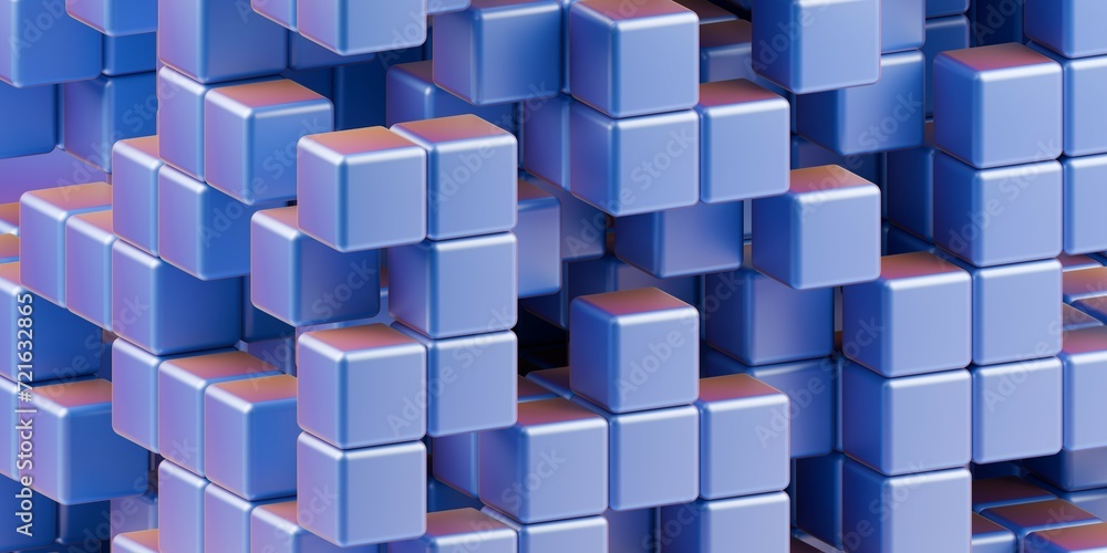 Poster blue and yellow abstract cubes or blocks array close up, geometric shape background template