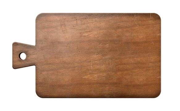 Old Rustic Empty Wooden Cutting Or Chopping Board Isolated On White Background Flat Lay Top View From Above