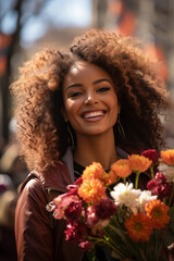 Naklejka premium Women's Day, a celebration of the strength, resilience, and achievements of women worldwide. The scene is set in a bustling city park, adorned with vibrant flowers and towering trees