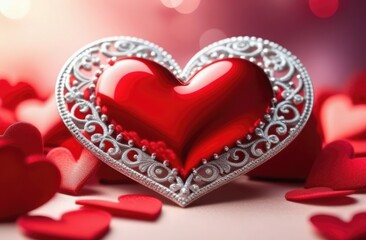 Fototapeta premium Hearts on a delicate background, tender composition for Valentine's Day