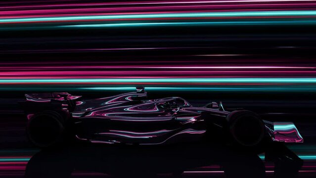 Modern fast race car high speed traveling in a futuristic abstract light tunnel, 4k seamless loop