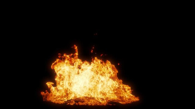 Fire isolated on black background, 4k seamless loop