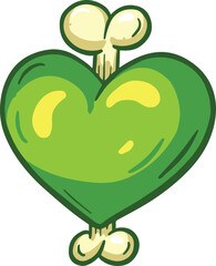 Cartoon Zombie Love Heart Valentines Day Halloween Illustration with Bones and Blood