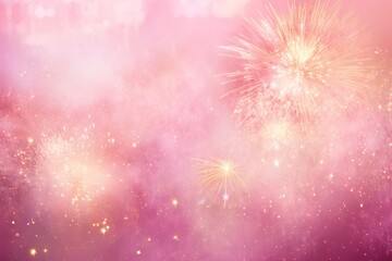 Small fantasy love sparklers in gold, pink over a pale magenta artistic background with some bokeh. Tiny golden explosions celebrating perfect emotion, romance, wedding. Banner, card