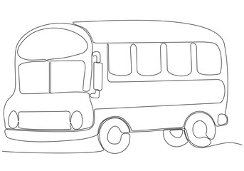 Single-line city buses serving commuter employees and school students depart from their respective homes to their respective destinations. One line draw graphic design vector illustration.