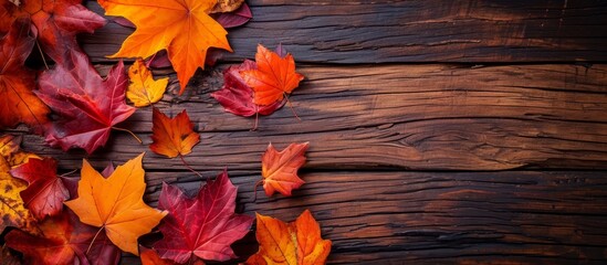 Stunning Autumn Maple Leaves on a Vibrant Wooden Background with Artificial Charm