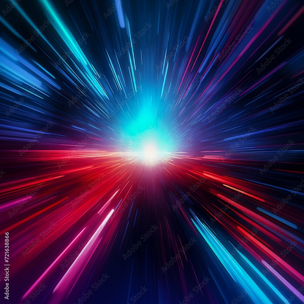 Poster abstract background with blue and red light streaks. generative ai.