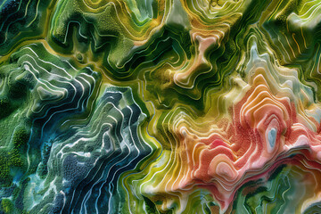 Obraz premium Agricultural terraces in aerial GIS data development. Map made in 3d scanning by Lidar 