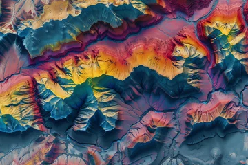 Papier Peint photo Lavable Montagnes Digital elevation model. GIS product made after proccesing aerial pictures taken from a drone. It shows high rocky and steep mountain peaks. At their feet are visible valleys and mountain lakes