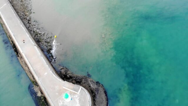 Aerial drone view of lighthouse in Les Sables d'0lonne, France.