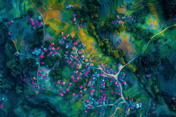 Small village in the mountains. GIS product made from laser LIDAR scan