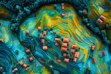 Small village in the mountains. GIS product made from laser LIDAR scan