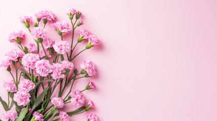 Naklejka na ściany i meble Blooming Pink Carnations Celebrating International Womens Day on a Pastel Background