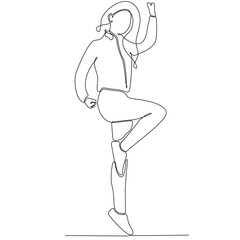 continuous line drawing of happy jumping businesswoman vector illustration