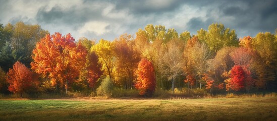 Captivating Autumn Landscape: A Colorful Display of Trees in the Autumn Landscape