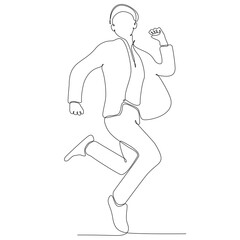 continuous line drawing of business man jumping happy vector illustration