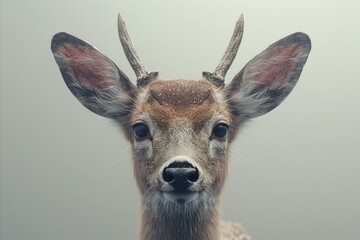 Young deer headshot with a gentle expression, its innocence and beauty a testament to nature's delicate creatures.

