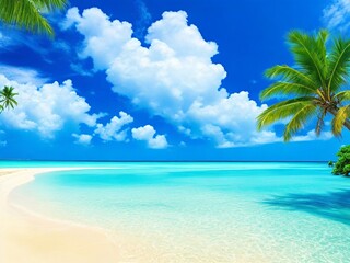 Paradise tropical beach with a tranquil turquoise lagoon in ocean. Holiday concept

