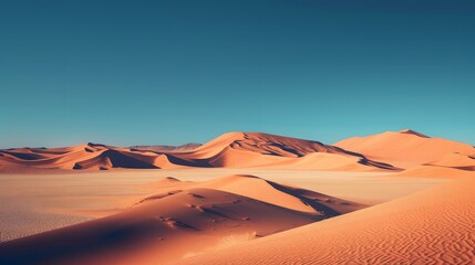 Fototapeta na wymiar landscape in the desert, surreal desert landscape with towering sand dunes, stretching as far as the eye can see, under a clear blue sky