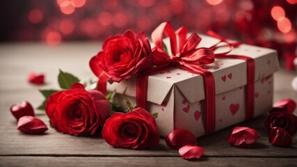 Valentine's day background with flowers and gifts.