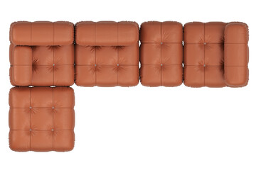  l-shaped sofa, brown leather , top view, 3d rendering, on transparent background