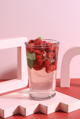 Summer Refreshing Cold Cocktail or Mocktail with Raspberries and Mint Leaf