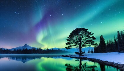 Paysage scandinave avec de belles aurores boréales, spectacle de lumière des aurores boréales dans le ciel