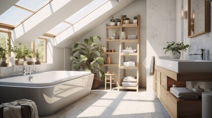 Scenes of a bathroom flooded with natural light, highlighting bright and airy features for a refreshing atmosphere.