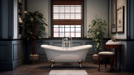 Fototapeta na wymiar Scenes of a bathroom with a vintage clawfoot tub, showcasing classic elegance and timeless design.