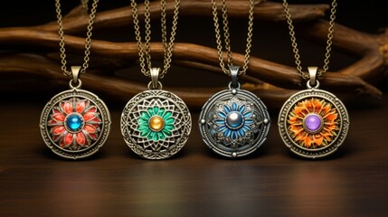 
Scenes of a mandala medallion pendant necklace, capturing the intricate and symbolic nature of boho jewelry.