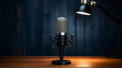 microphone on a blue background for podcast 