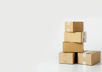cardboard boxes stacked in the storage warehouse in white background. AI Generative Illustration