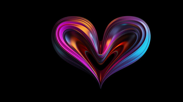 Holographic Wave Fluid 3d Heart, Liquid Object, Luminous Effect, Metallic Shine, Futuristic background