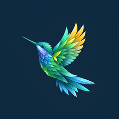 A logo illustration of a hummingbird on a blue background. Created with generative AI.