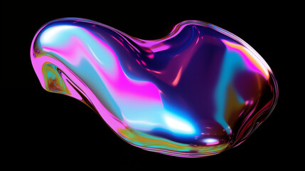 Neon Holographic Fluid 3D Blob, Liquid Object, Luminous Effect, Metallic Shine, Futuristic background