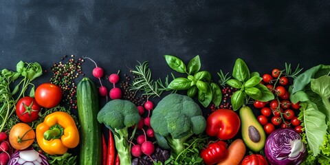 Vibrant Kitchen Harvest - Colorful Vegetable Assortment on Dark Green and Black Background with Copy Space for Eco-Friendly Culinary Portraiture and Sustainable Decor, 32K UHD