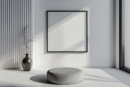 Contemporary Minimalist Frame Mockup - Light-Filled Industrial Style Interior with Poster Placeholder